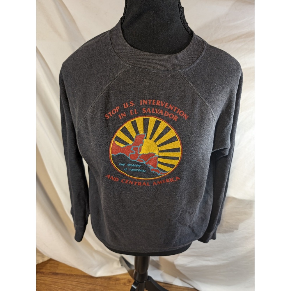 Vtge 80's "Stop US Intervention In El Salvador"  SiZe Medium Gray Sweatshirt USA